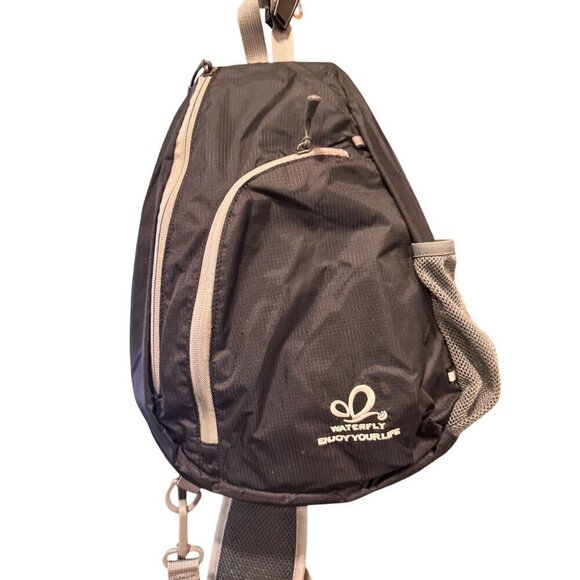 Waterfly Black Sling Backpack Travel Hiking Chest Bag Daypack - Picture 5 of 12